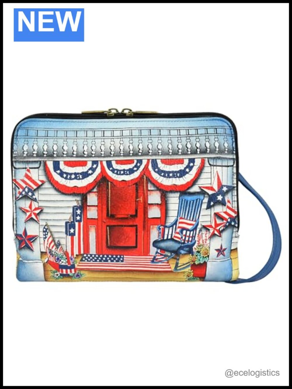 Hand Painted Leather Crossbody Bag with Zipper Compartments